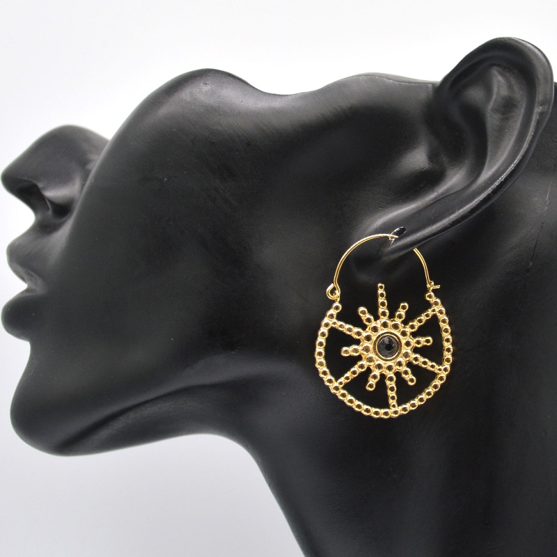 Joyería chapada en oro para mujer estilo bohemio pendientes de ágata negra floral vintage China Ruifanbao fábrica de procesamiento de joyas