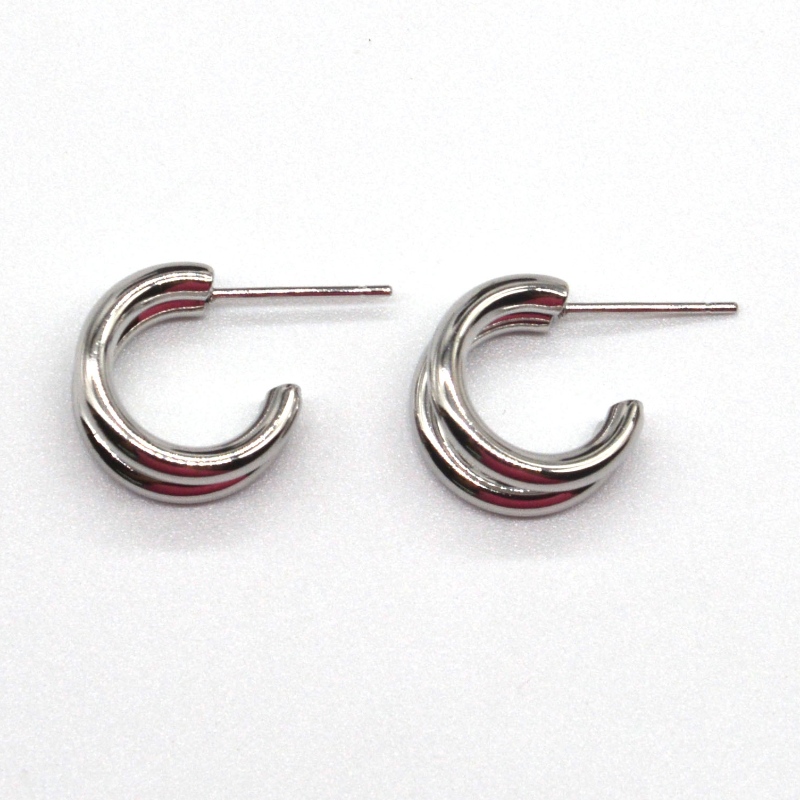 Pendientes de aro de plata gruesa doble C-ring retro geométrico metal rock punk círculo redondo pendientes colgantes para niñas pendientes joyería China Ruifanbao fábrica de procesamiento de joyas