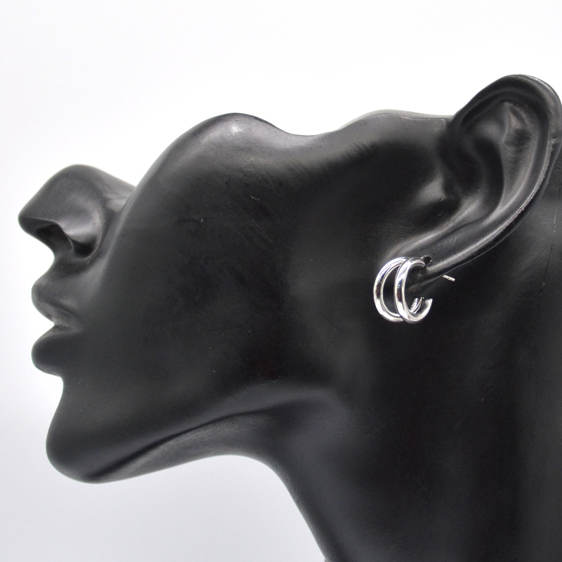 Pendientes de aro de plata gruesa doble C-ring retro geométrico metal rock punk círculo redondo pendientes colgantes para niñas pendientes joyería China Ruifanbao fábrica de procesamiento de joyas