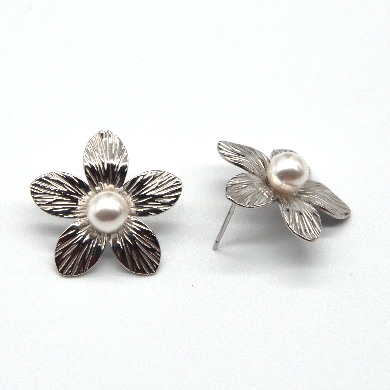 Pendientes de perlas de boda para mujer Pendientes de acero inoxidable con flores para mujer Los mejores regalos Fábrica de joyas de China Ruifanbao