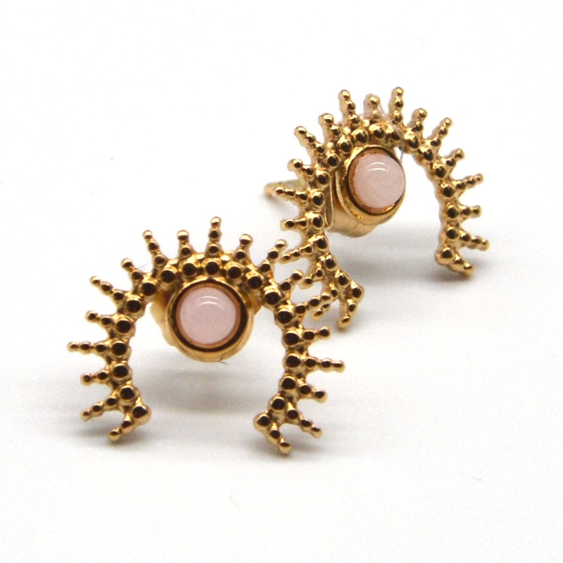 Pendientes de ágata chapados en oro, pendientes de oro de acero inoxidable para mujer Fábrica de procesamiento de joyas de China Ruifanbao