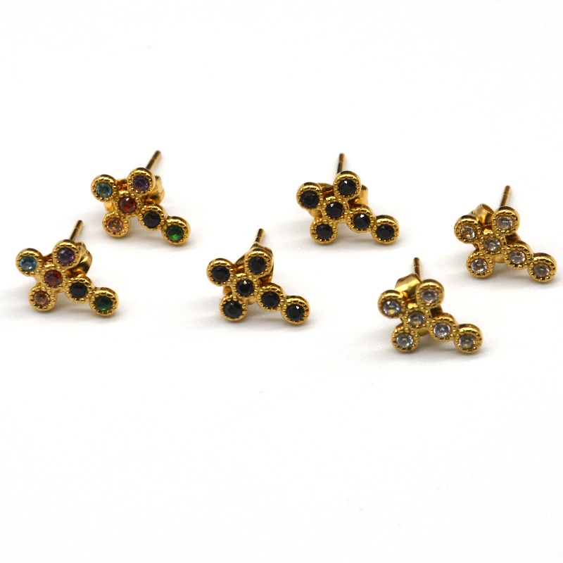 Pendientes cruzados de mini pavé de circonita cúbica para mujer, fábrica de procesamiento de joyas de China Ruifanbao