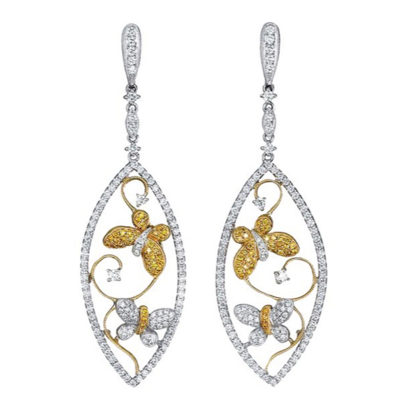 Marco de hoja femenino mariposa colgante arete mariposa ala diamante enganchado moda insecto colgante arete boda de verano fiesta de cumpleaños regalo de la fábrica china de procesamiento de tesoros