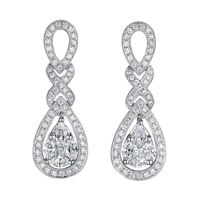 Joyería de cristal para mujer: pendientes colgantes nupciales de cristal en forma de gota de plata esterlina 925 adecuados para novias de boda, damas de honor, joyería de moda de cumpleaños, fábrica de procesamiento de joyas de China...
