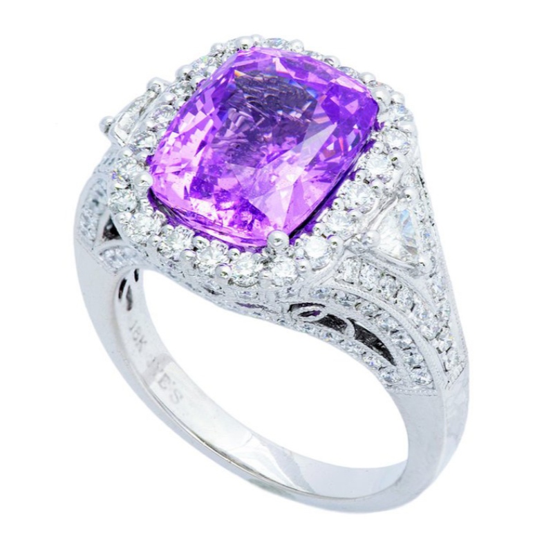 Anillo de plata esterlina 925 para mujer .925 zafiro sintético zafiro pulido alto conjunto de garras recorte de circón fábrica de procesamiento de joyas de China Ruifanbao