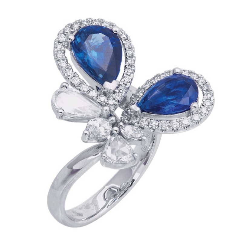 Mariposa para mujer exquisita, anillo de plata de zafiro 925 con garras, día de la madre, regalo de aniversario Fábrica de procesamiento de joyas de China Ruifanbao