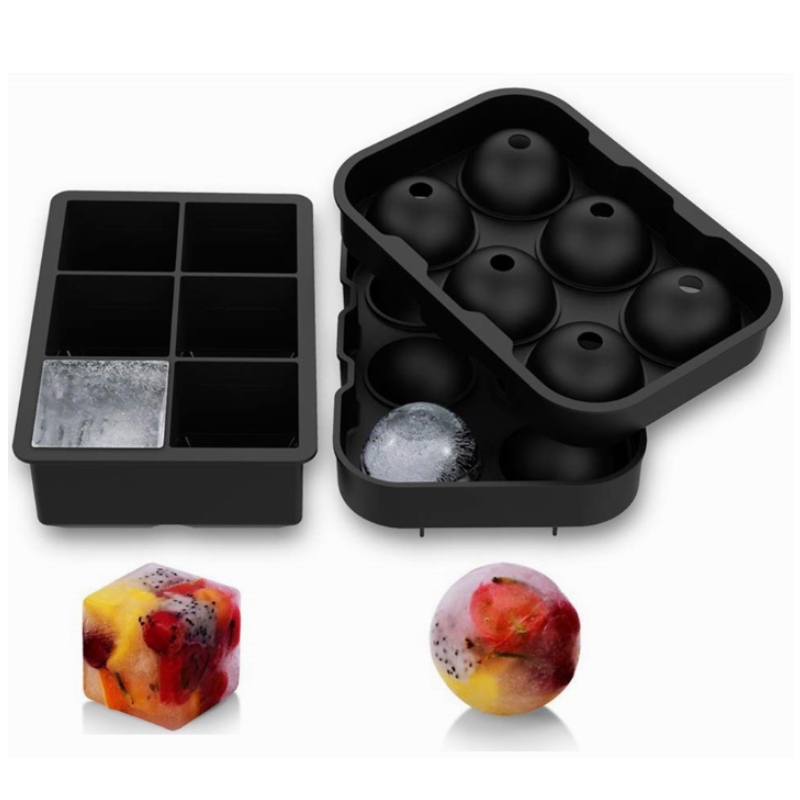 Caja de hielo de silicona set 6 con 6 celosía de hielo 2 piezas de molde de bloque de hielo de whisky al por mayor