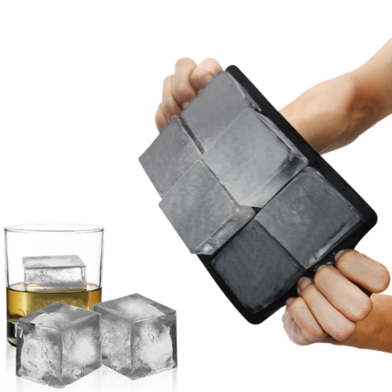 Caja de hielo de silicona set 6 con 6 celosía de hielo 2 piezas de molde de bloque de hielo de whisky al por mayor