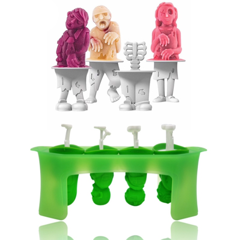 Nuevo modelo de helado de calavera modelo de hombre salvaje zombie paleta de silicona con soporte molde de helado de mano DIY