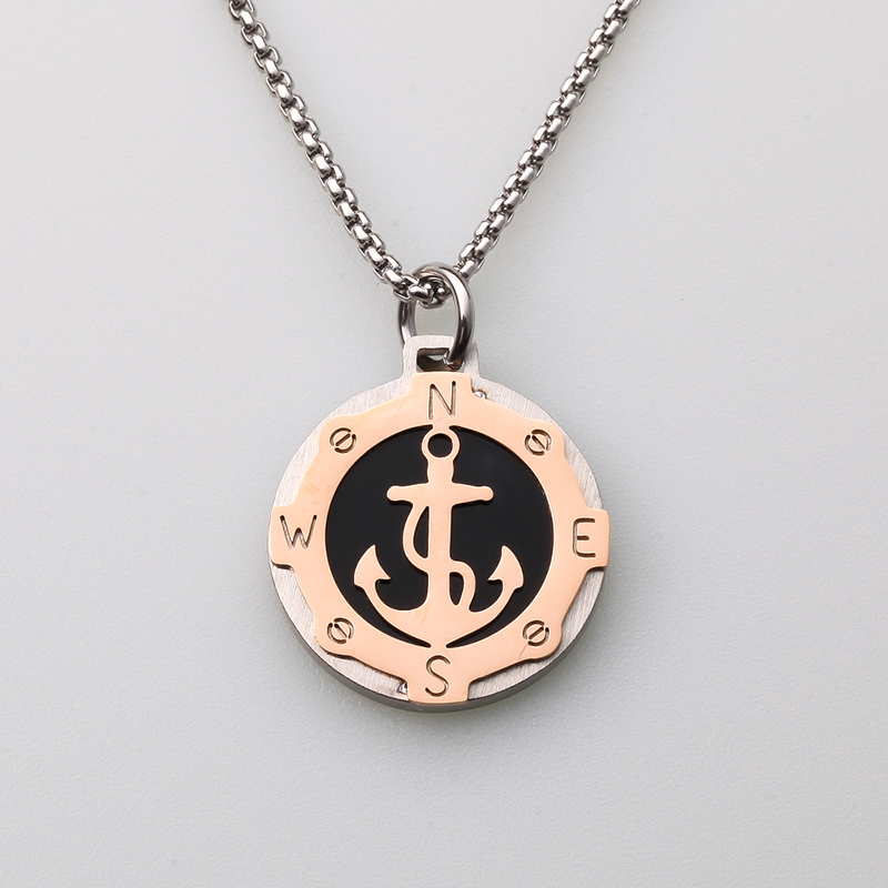 Collar de hombre colgante de ancla de viento de timón de joyería de acero inoxidable de estilo italiano hecho en china