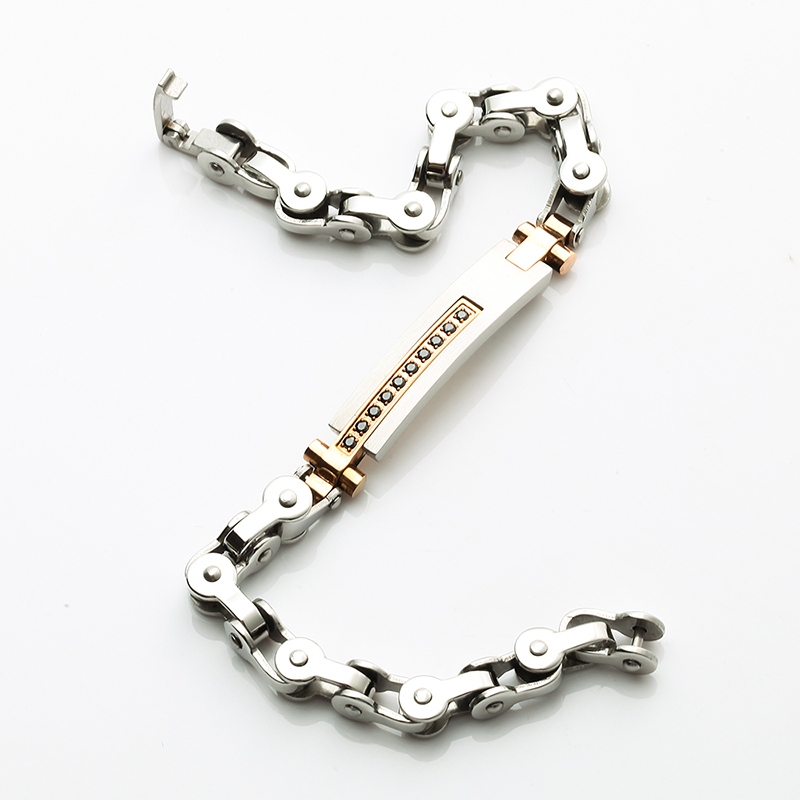 Pulsera de acero inoxidable chapado en oro rosa de dos tonos de 18 quilates Pulsera de moda de piedra CNC CZ