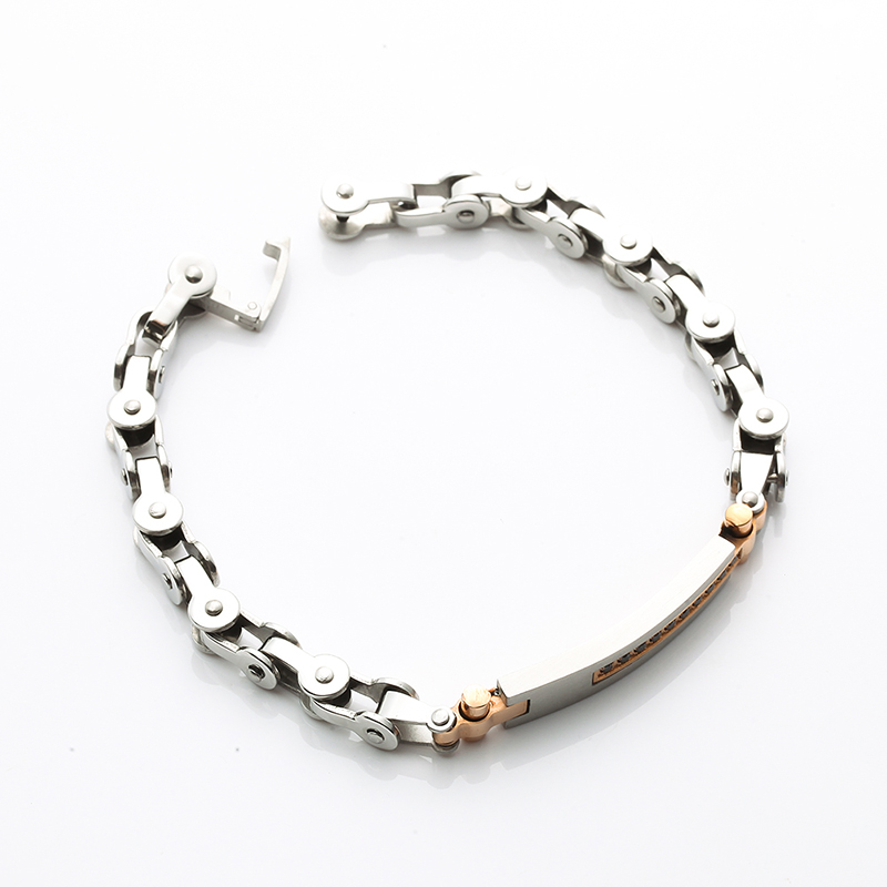 Pulsera de acero inoxidable chapado en oro rosa de dos tonos de 18 quilates Pulsera de moda de piedra CNC CZ