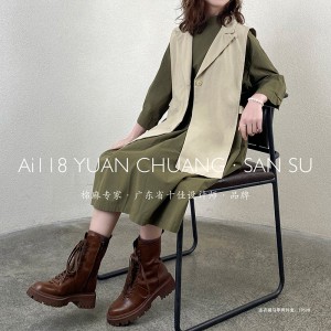 Diseño holgado Minimalista Elegante Casual Color sólido Algodón y lino de color estampado de gran tamaño personalizado 19598 Camisa Vestidos + Chaleco