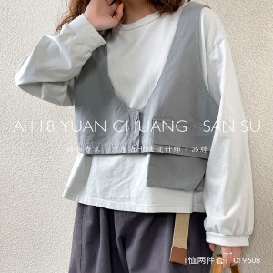 Diseño liviano estilo cilíndrico coser mangas estilo recreativo algodón de seda puro sobreproducción 19.608 camisetas + chaleco