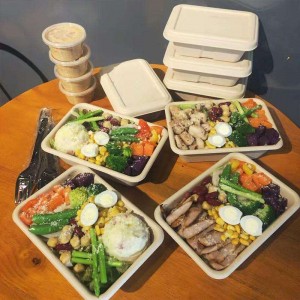 Rectángulo ecológico envases de envasado de alimentos biodegradables para llevar maicena envase de comida desechable