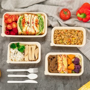 Rectángulo ecológico envases de envasado de alimentos biodegradables para llevar maicena envase de comida desechable