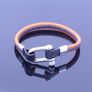 Pulsera de cuero trenzado pulsera de acero inoxidable para mujeres