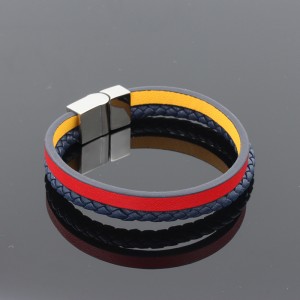 Joyería de cuero de moda Pulsera de cuero genuino Brazalete de cuero trenzado de múltiples capas Acero inoxidable