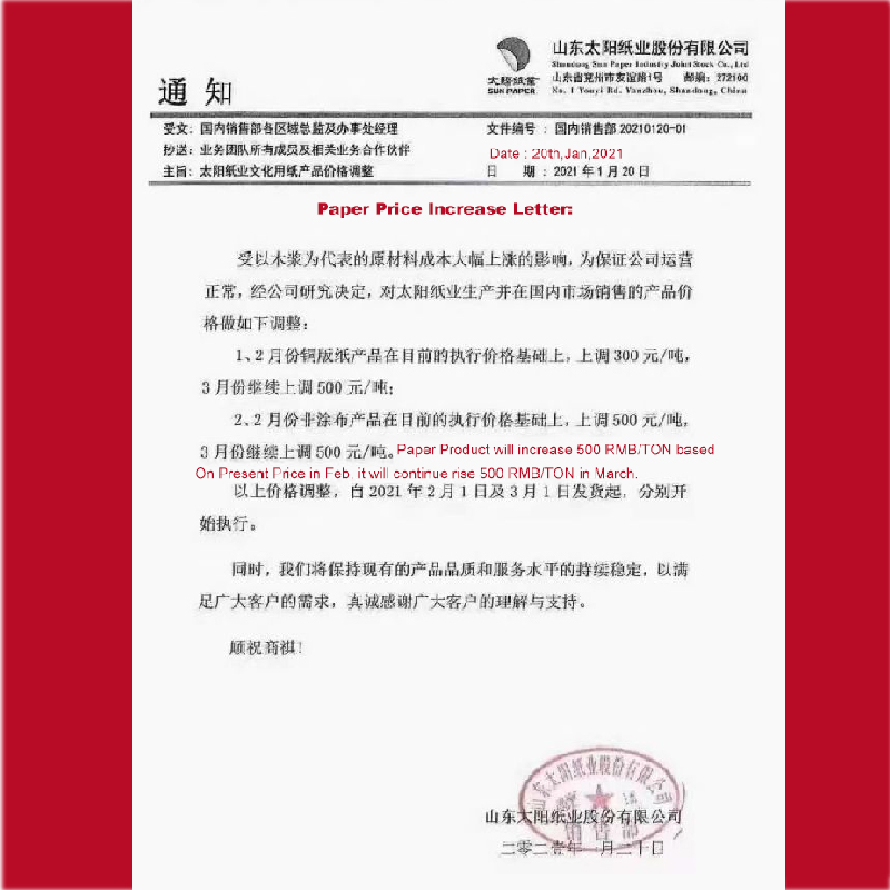 Precio de aumento de la taza de papel en 2021