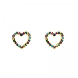 Pendientes de moda europeos y americanos Color micro-incrustado Color Zircon Pendientes de arco iris chapado en oro Hip-hop Pendientes para mujer en forma de corazón