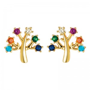 Tachuelos de oreja de circón de color micro-incrustado de oro cobrizo europeo y americano, accesorios de pendientes personalizados, pendientes de moda para mujer de flores de temperamento