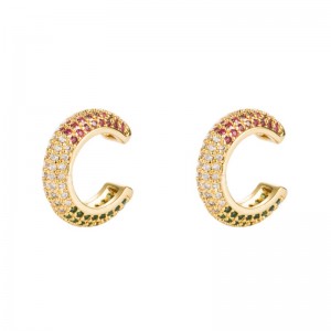 INS Pendientes europeos y estadounidenses Latón chapado en oro con pendientes de circón de color Hombres y mujeres Hombres y mujeres sin orejas perforadas