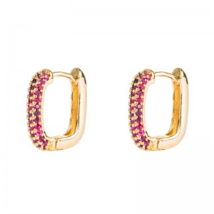 INS Rainbow Series Estilo europeo y estadounidense Pendientes femeninos Geométricos Cobre Goldado Micro-incrustado Colorido Zircon Hip-Hop Pendientes