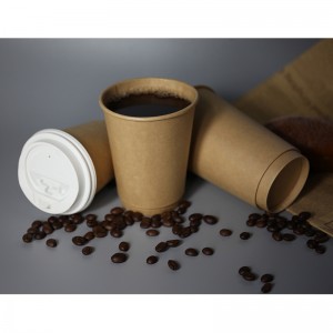 500 ml PE/Pla forro Taza de papel de doble pared 16 Oz-Kraft