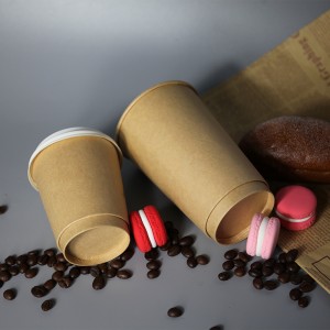 500 ml PE/Pla forro Taza de papel de doble pared 16 Oz-Kraft