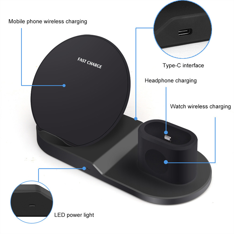 3 en 1 Qi Wireless Charger Watch Wireless Charger Stand Wireless Carging Dock Station para iPhone