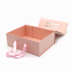 Logotipo personalizado Impresionado Papel plegable Paquete plano Regalo de cosmético Embalaje Rosa Cajas magnéticas con asa