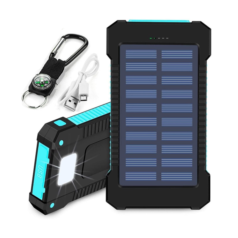 Banco de energía solar Dual USB Power Bank 20000mAh Cargador de batería impermeable al agua Panel solar portátil externo con luz LED