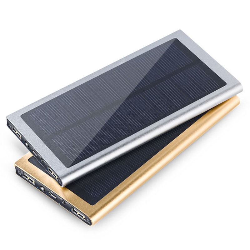 Personalizar el logotipo ultra delgado cargador de batería externo portátil dual USB impermeable energía solar banco 20000mAh