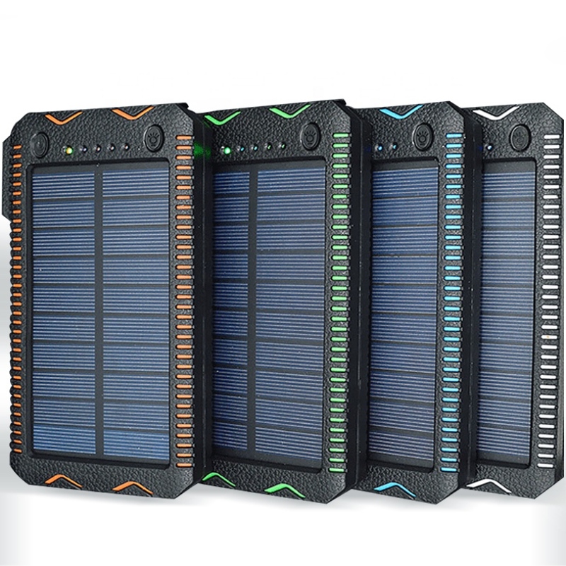 Banco de batería de cargador solar impermeable Banco de energía solar 10000 Mah Powerbank Portátil con luz LED Luz de inundación al aire libre