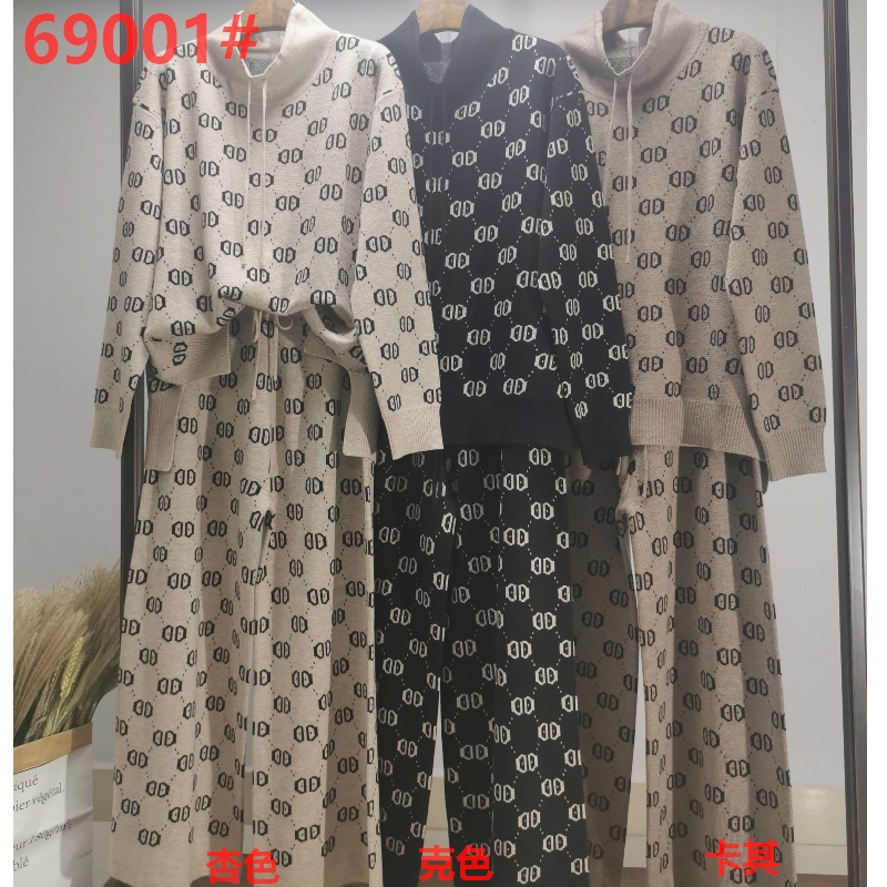Simple tendencia de moda casual del traje de impresión de punto de dos piezas 69001#