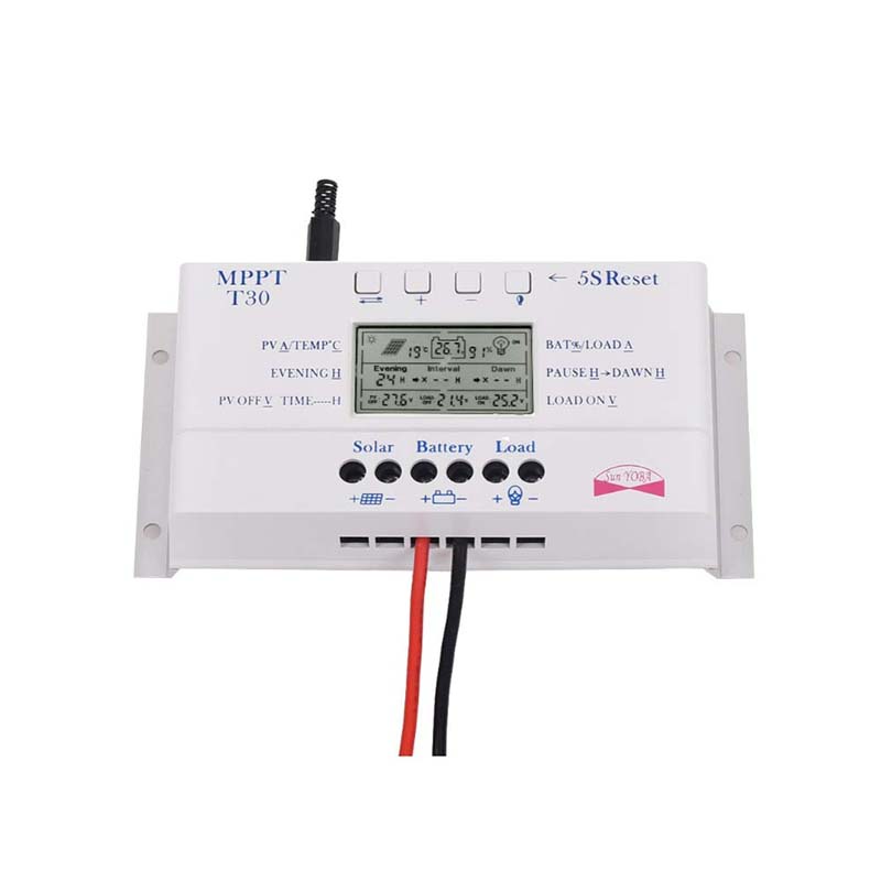 MPPT T30 30A Controlador de carga solar 5V USB Cargador 12V 24V Auto Panel Solar Batería LCD LCD Pantalla Regulador