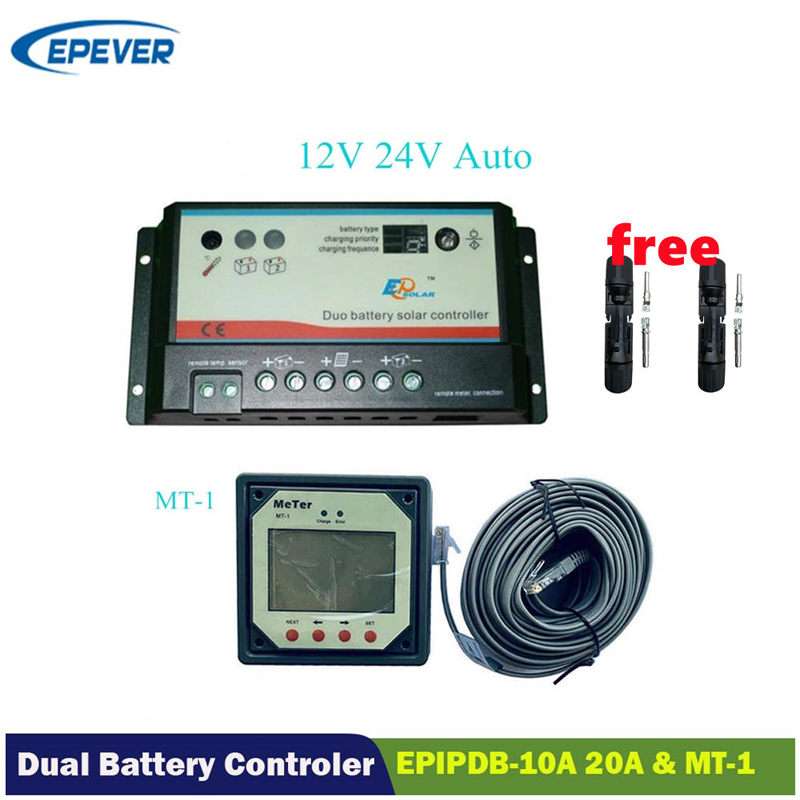 El regulador de la batería solar de la batería de doble batería de la batería 10A20A regulador de la batería DUO20A con el medidor de LCD remoto MT-1 EPSOLAR EPIPDB-COM