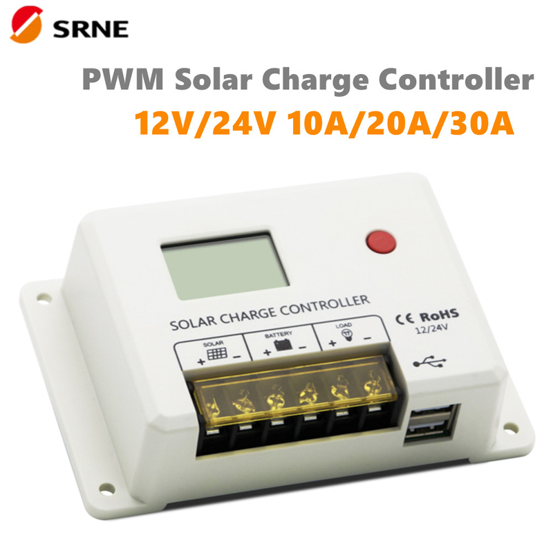 NUEVO SRNE PWM 10A 20A 30A Controlador de carga solar 12V 24V Muestra automática LCD DUAL USB 5V/2A Puerto para batería de litio de plomo-ácido