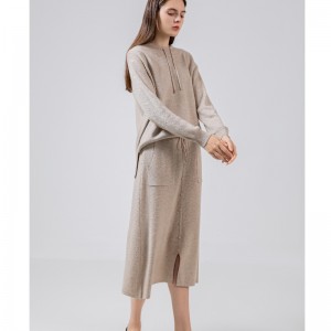 Conjunto de con capucha de dos piezas de punto de lana casual 69027#