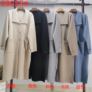 Cárdigan largo de punto casual de moda con solapas de lana 69035#