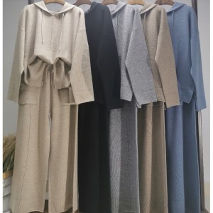 Moda casual suéter de lana simple con capucha de dos piezas 69056