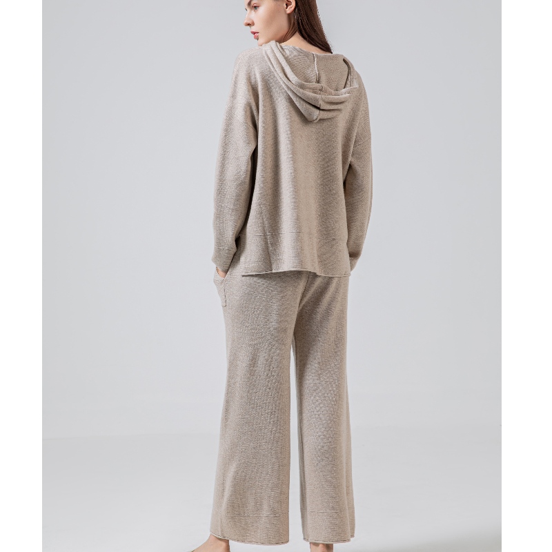 Moda casual suéter de lana simple con capucha de dos piezas 69056