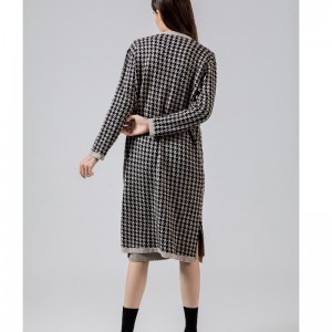 Fashionable Casual Joker QianbirdCheck Wool tejido largo Cardigan abrigo 69069#