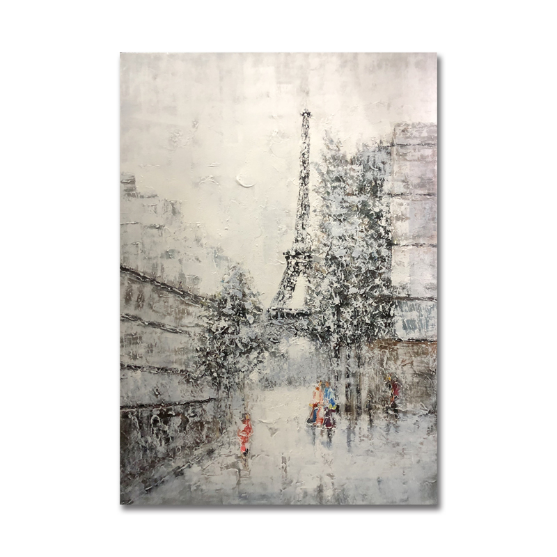 Nuevo producto Pintado a mano Trabajo de arte moderno Estilo abstracto Pared Eiffel Paisaje Decoración Pintura al óleo