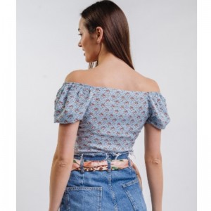 Camisa de verano corto de flores azules