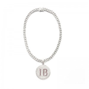 Letra redonda de moda grabada en diamante colgante con cadena