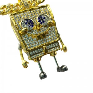 Moda de dibujos animados Spongebob Squarepants con incrustaciones de zircon colgante Hip Hop Street Tendent Skillace