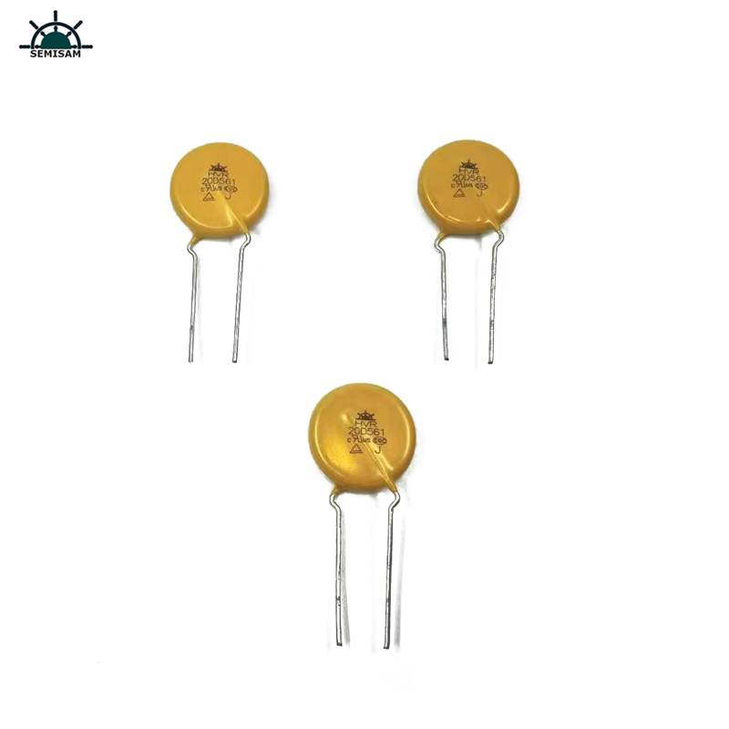 China Componentes de la electrónica ODM, Varistor de óxido de zinc de 20 mm de 20 mm amarillo para electrodomésticos