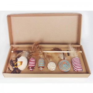 PET Varilla de madera Pluma Funny Cat Stick Combinación Gato Juguete Conjunto Caja Siete pieza Mouse Sisal Ball Funny Cat Artifact