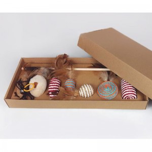 PET Varilla de madera Pluma Funny Cat Stick Combinación Gato Juguete Conjunto Caja Siete pieza Mouse Sisal Ball Funny Cat Artifact